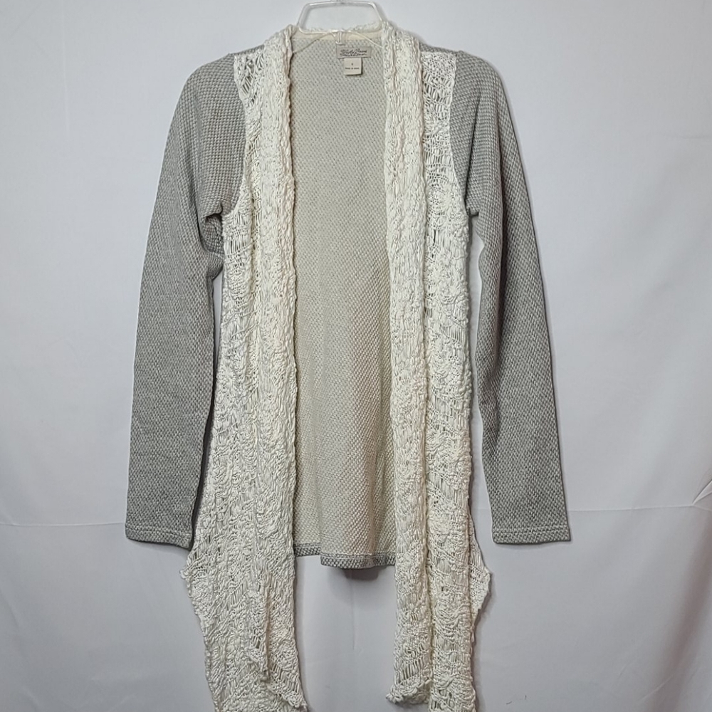 Lucky Brand open lace crochet cardigan sweater Sm
